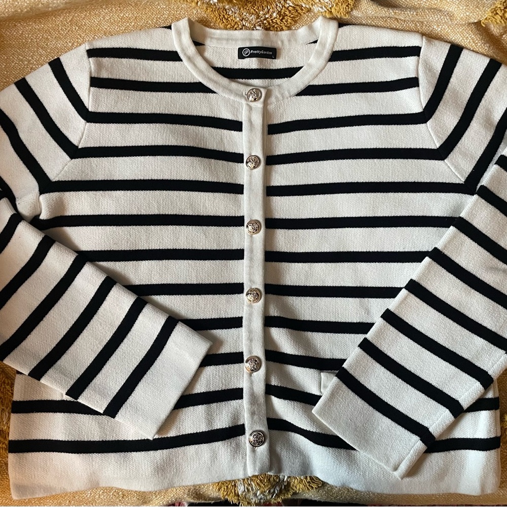 Black and White Striped Cardigan